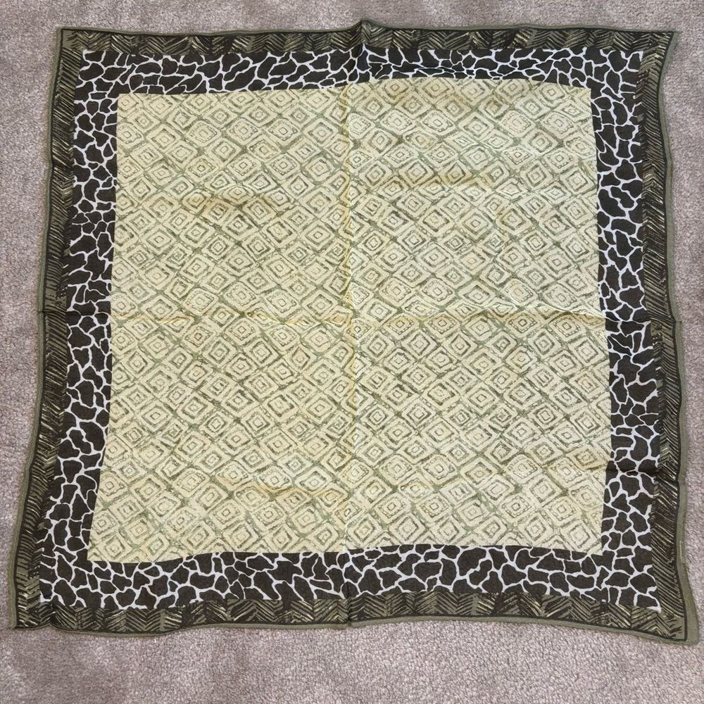 Y2K Square Scarf Sheer Animal & Woodblock Geometric Print Green Mixed Pattern - Picture 4 of 5